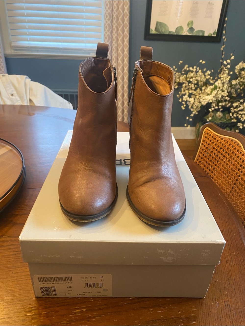 bp Brown Leather Ankle Booties with Side Zip